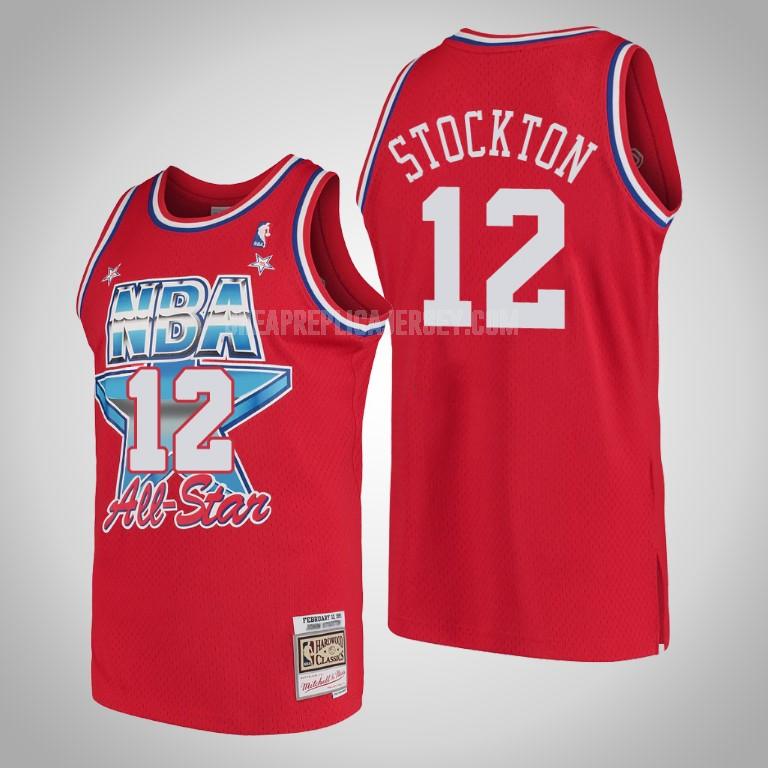 1991 men's utah jazz john stockton 12 red nba all-star replica jersey