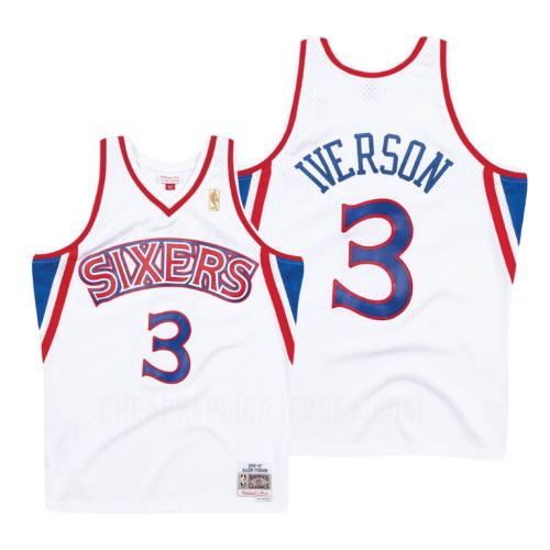 1996-97 men's philadelphia 76ers allen iverson 3 white hardwood classics replica jersey
