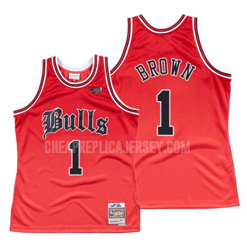 1997-98 men's chicago bulls randy brown 1 red old english replica jersey