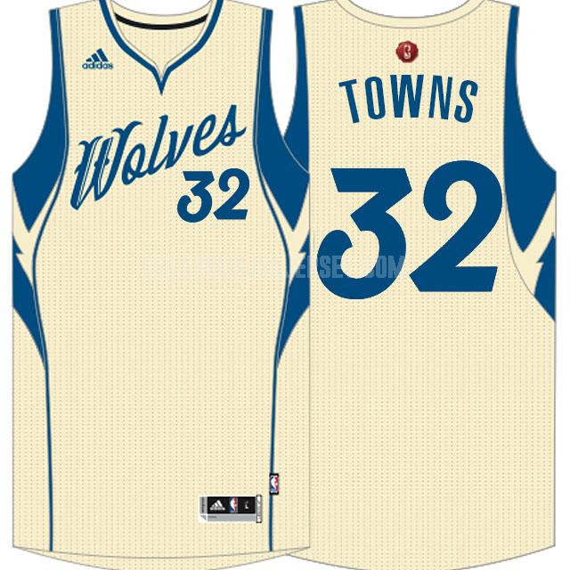 2015 men's minnesota timberwolves karl anthony towns 32 cream color christmas replica jersey