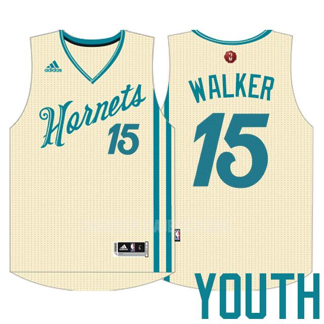 2015 youth charlotte hornets kemba walker 15 cream color christmas replica jersey