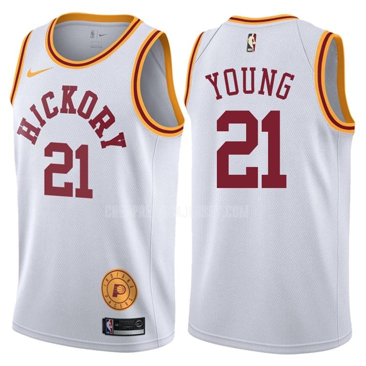 2017-18 men's indiana pacers thaddeus young 21 white hardwood classic replica jersey