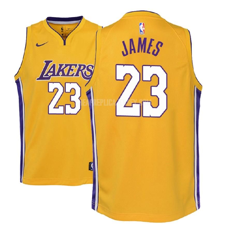 2018-19 youth los angeles lakers lebron james 23 yellow icon replica jersey