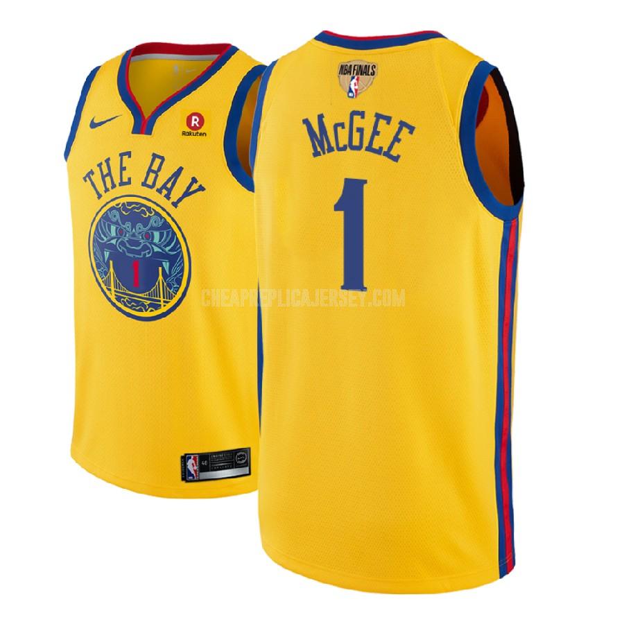 2018 men's golden state warriors javale mcgee 1 yellow nba finals patch city edition replica jersey