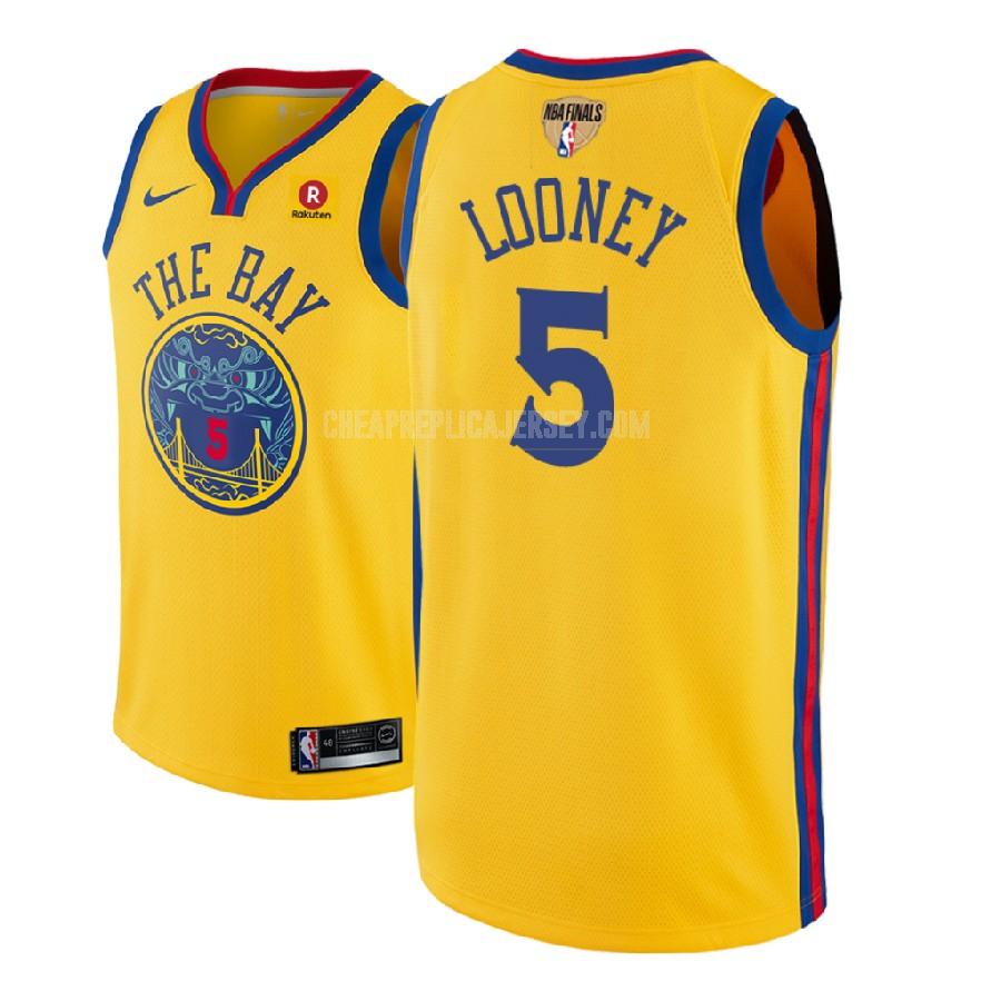 2018 men's golden state warriors kevon looney 5 yellow nba finals patch city edition replica jersey