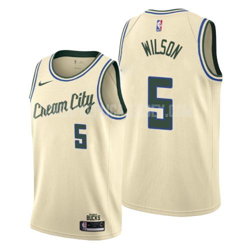 2019-20 men's milwaukee bucks dj wilson 5 cream color city edition replica jersey