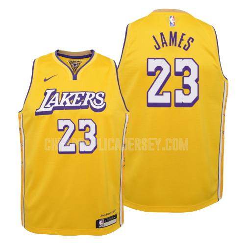 2019-20 youth los angeles lakers lebron james 23 yellow city edition replica jersey
