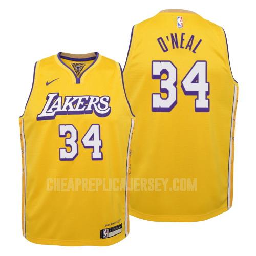 2019-20 youth los angeles lakers shaquille o'neal 34 yellow city edition replica jersey