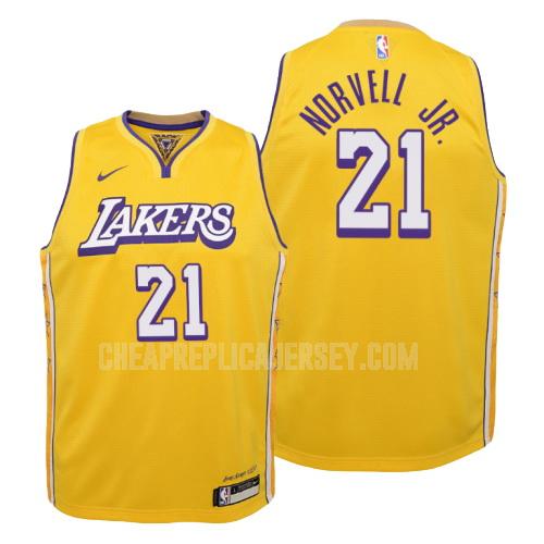 2019-20 youth los angeles lakers zach norvell jr 21 yellow city edition replica jersey