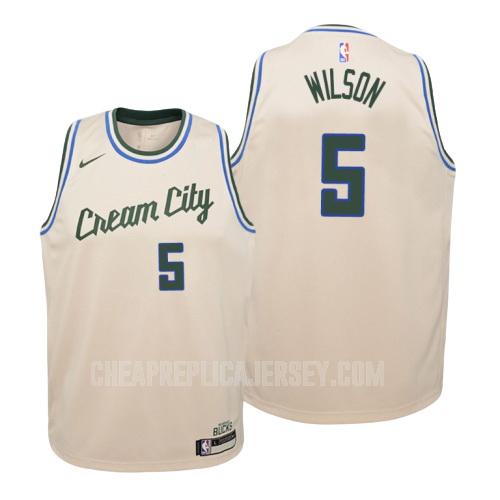 2019-20 youth milwaukee bucks dj wilson 5 cream color city edition replica jersey