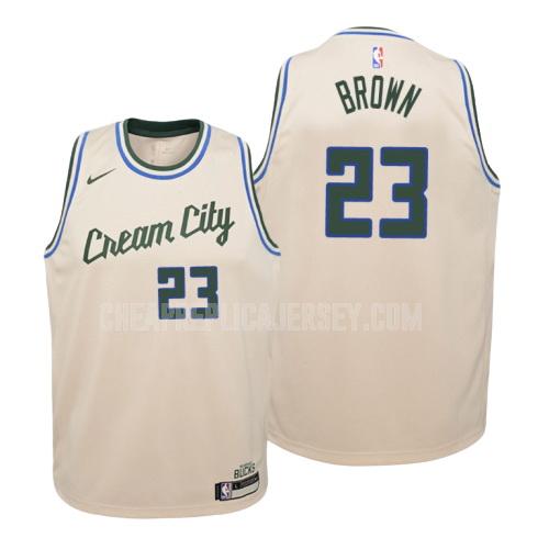 2019-20 youth milwaukee bucks sterling brown 23 cream color city edition replica jersey