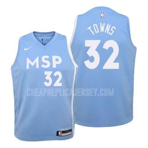 2019-20 youth minnesota timberwolves karl anthony towns 32 blue city edition replica jersey