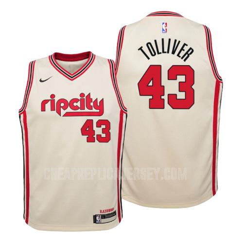 2019-20 youth portland trail blazers anthony tolliver 43 cream color city edition replica jersey