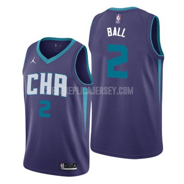2020-21 men's charlotte hornets lamelo ball 2 purple statement replica jersey