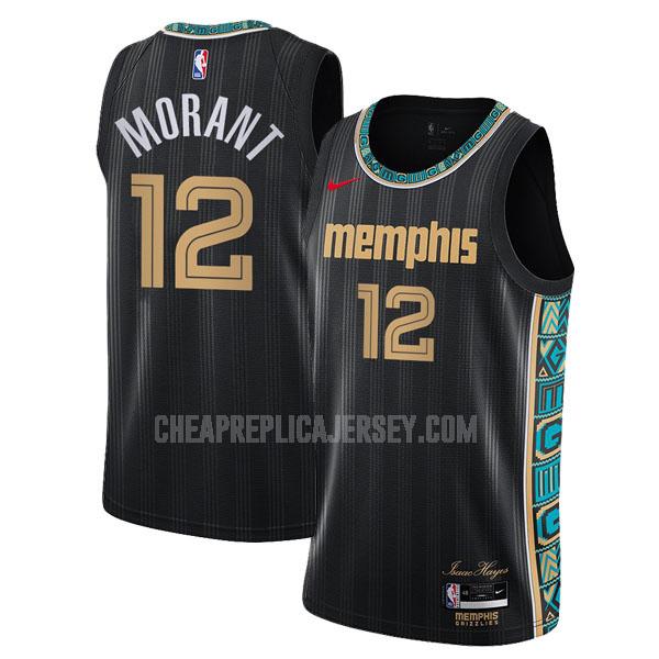 2020-21 men's memphis grizzlies ja morant 12 black city edition replica jersey