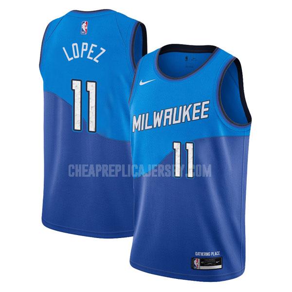 2020-21 men's milwaukee bucks brook lopez 11 blue city edition replica jersey