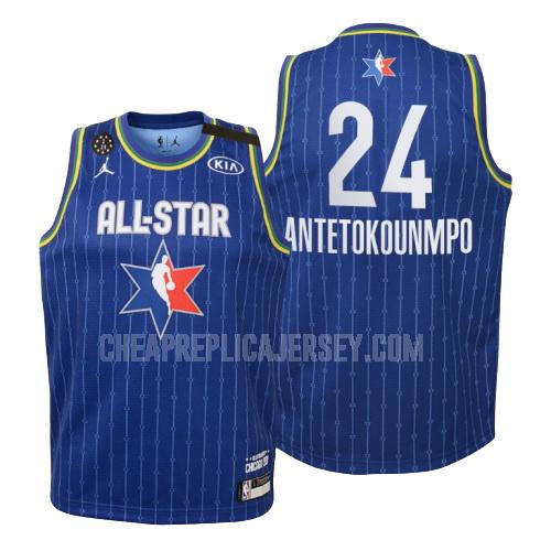 2020 youth milwaukee bucks giannis antetokounmpo 24 blue nba all-star replica jersey
