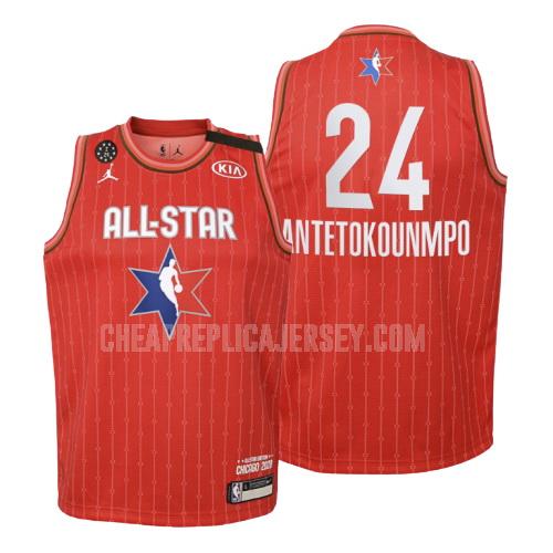 2020 youth milwaukee bucks giannis antetokounmpo 24 red nba all-star replica jersey