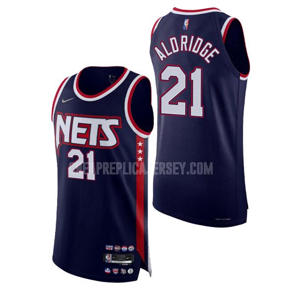 2021-22 men's brooklyn nets lamarcus aldridge 21 navy 75th anniversary city edition replica jersey