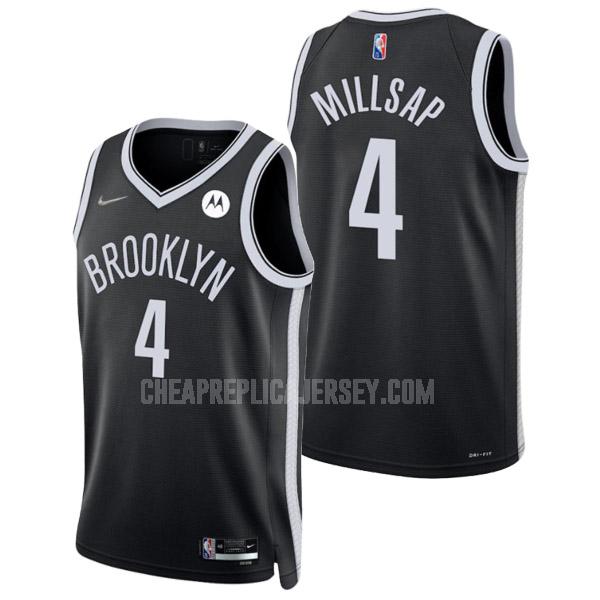 2021-22 men's brooklyn nets paul millsap 4 black 75th anniversary icon edition replica jersey