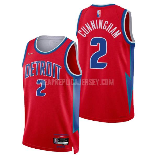 2021-22 men's detroit pistons cade cunningham 2 red 75th anniversary city edition replica jersey