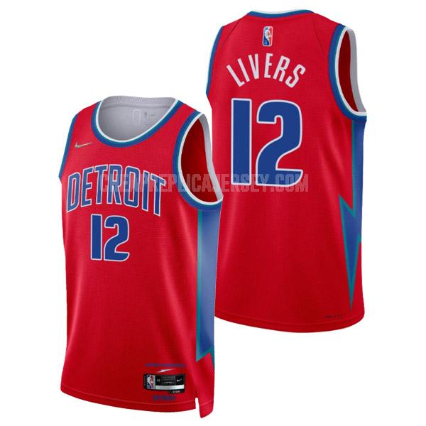 2021-22 men's detroit pistons isaiah livers 12 red 75th anniversary city edition replica jersey