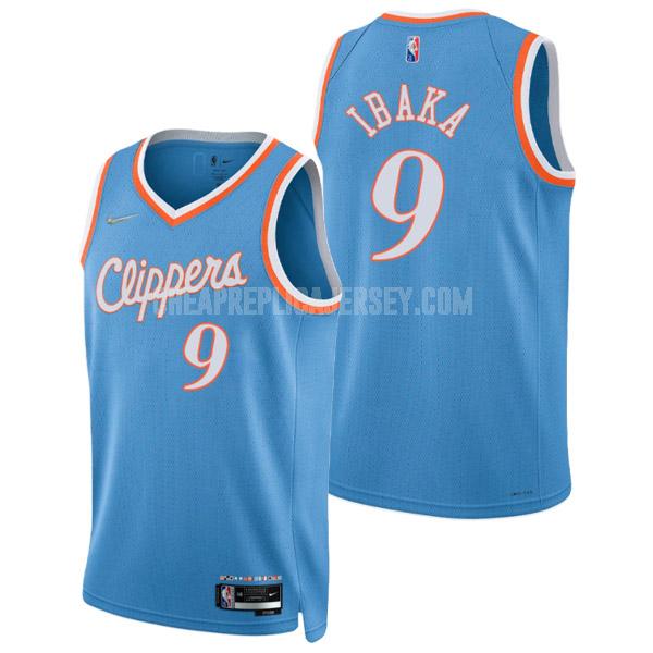 2021-22 men's los angeles clippers serge ibaka 9 blue 75th anniversary city edition replica jersey