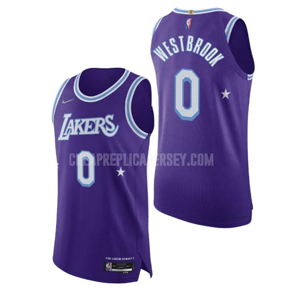 2021-22 men's los angeles lakers russell westbrook 0 purple 75th anniversary replica jersey