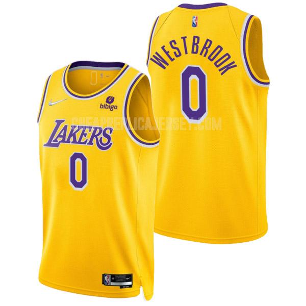 2021-22 men's los angeles lakers russell westbrook 0 yellow 75th anniversary icon edition replica jersey