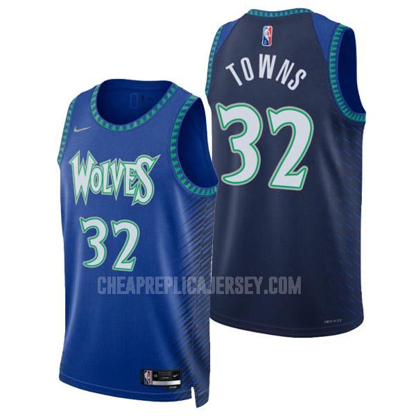 2021-22 men's minnesota timberwolves karl-anthony towns 32 blue 75th anniversary city edition replica jersey