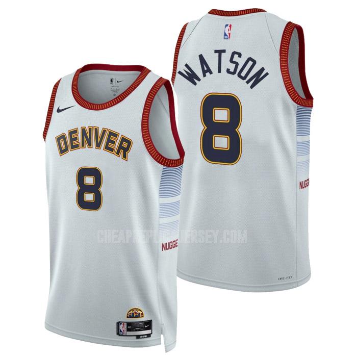 2022-23 men's denver nuggets peyton watson 8 white city edition replica jersey