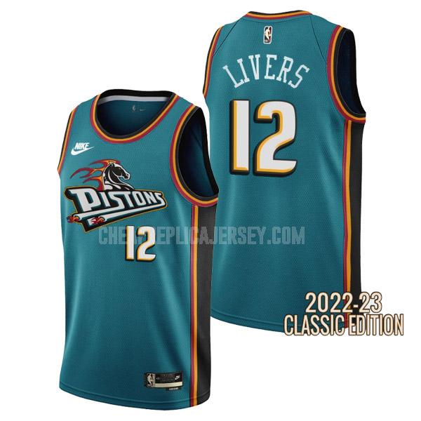 2022-23 men's detroit pistons isaiah livers 12 teal classic edition replica jersey