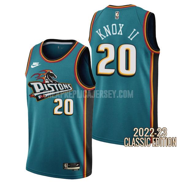 2022-23 men's detroit pistons kevin knox ii 20 teal classic edition replica jersey