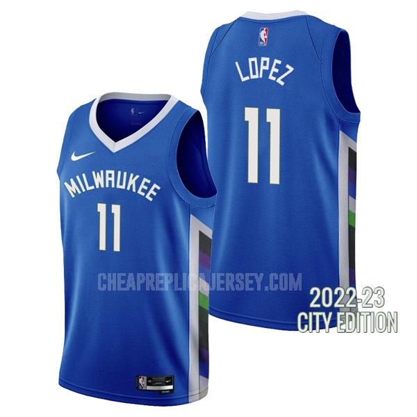 2022-23 men's milwaukee bucks brook lopez 11 blue city edition replica jersey