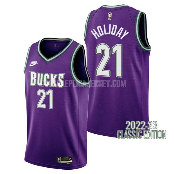 2022-23 men's milwaukee bucks jrue holiday 21 purple classic edition replica jersey