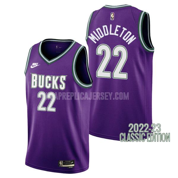 2022-23 men's milwaukee bucks khris middleton 22 purple classic edition replica jersey
