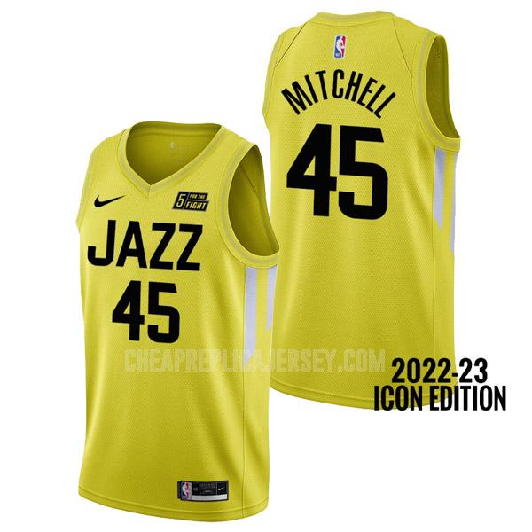 2022-23 men's utah jazz donovan mitchell 45 yellow icon edition replica jersey