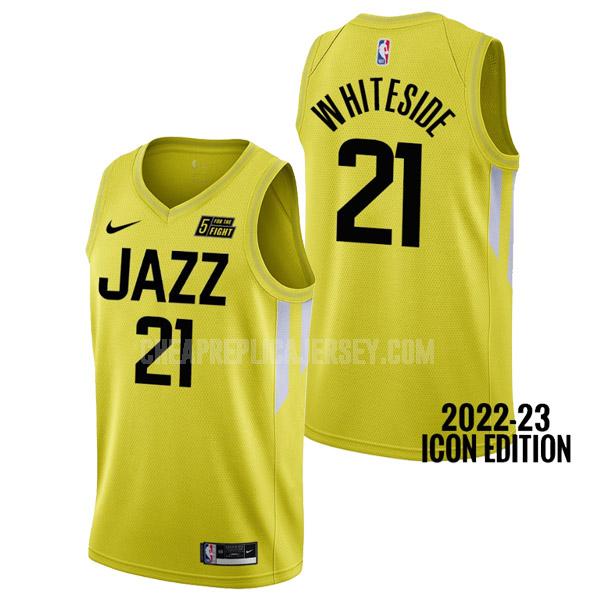 2022-23 men's utah jazz hassan whiteside 21 yellow icon edition replica jersey