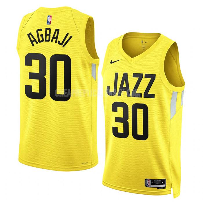 2022-23 men's utah jazz ochai agbaji 30 yellow icon edition replica jersey