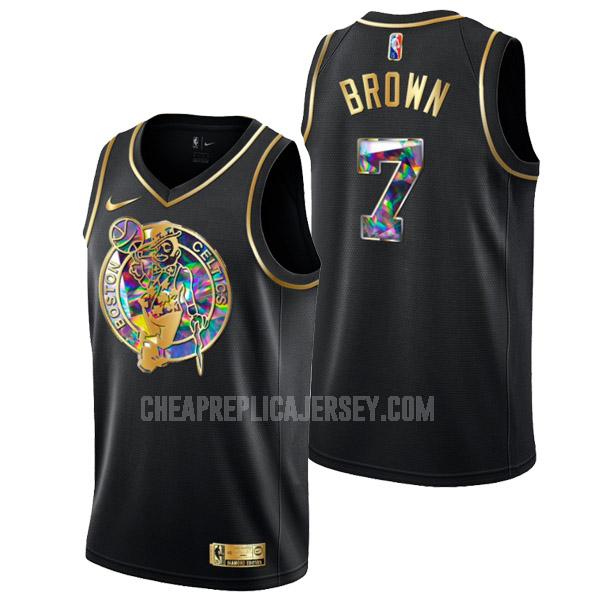 2022 men's boston celtics jaylen brown 7 black golden edition diamond replica jersey