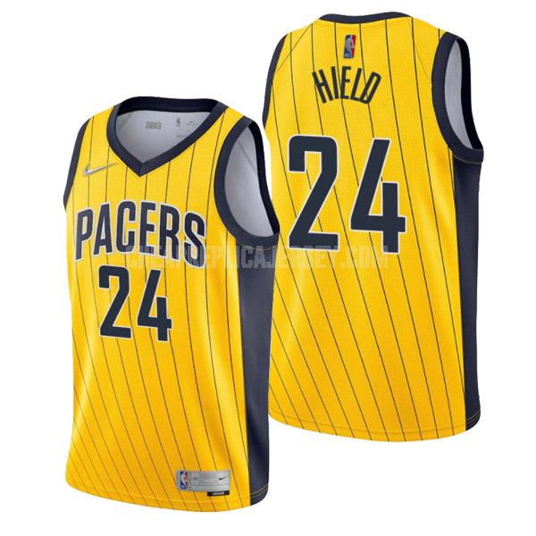 2022 men's indiana pacers buddy hield 24 yellow earned edition replica jersey