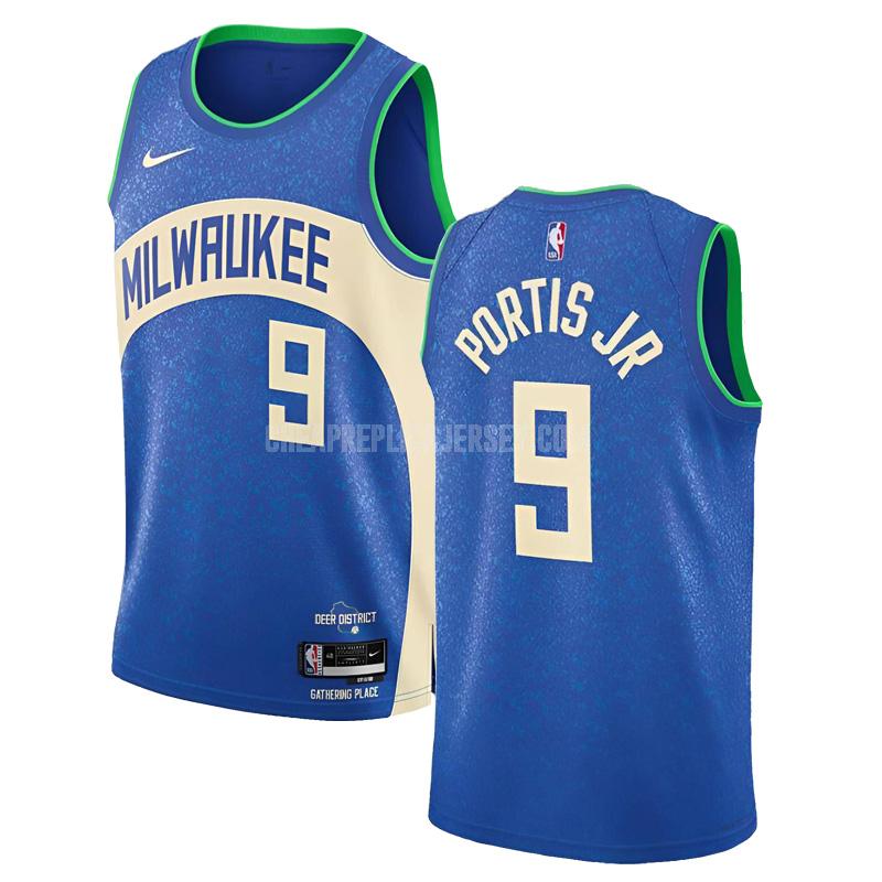 2023-24 men's milwaukee bucks bobby portis 9 blue city edition replica jersey