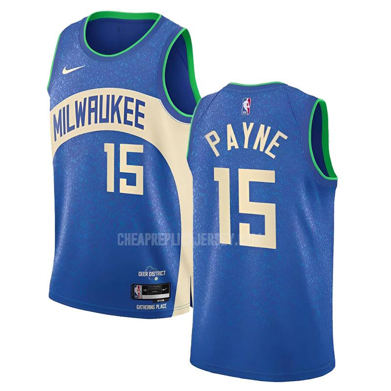 2023-24 men's milwaukee bucks cameron payne 15 blue city edition replica jersey