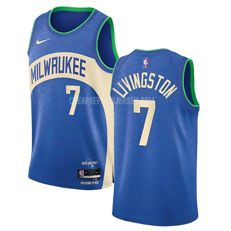 2023-24 men's milwaukee bucks chris livingston 7 blue city edition replica jersey