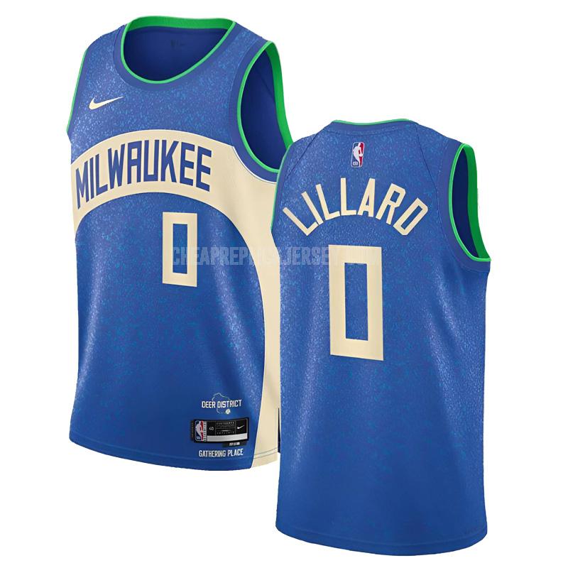 2023-24 men's milwaukee bucks damian lillard 0 blue city edition replica jersey
