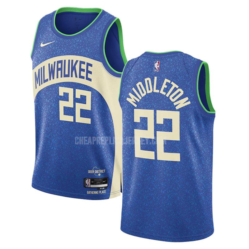 2023-24 men's milwaukee bucks khris middleton 22 blue city edition replica jersey