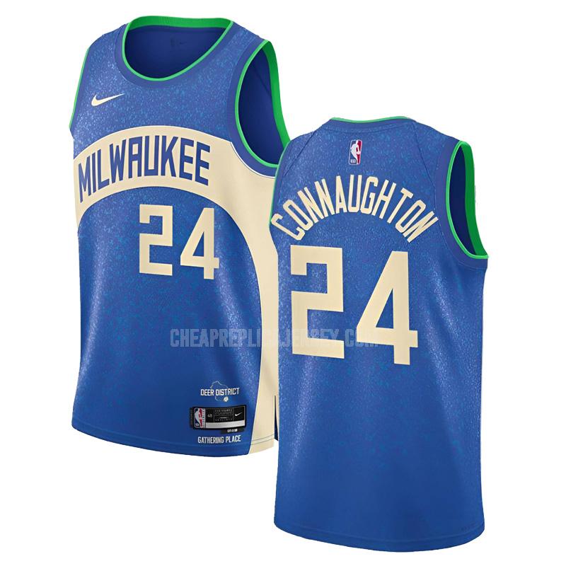 2023-24 men's milwaukee bucks pat connaughton 24 blue city edition replica jersey