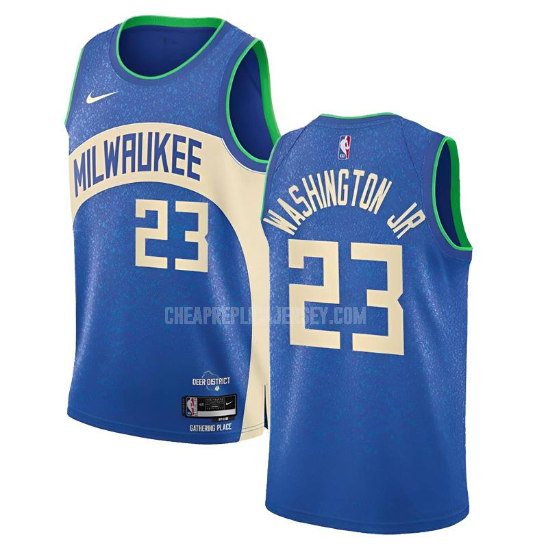 2023-24 men's milwaukee bucks tyty washington jr 23 blue city edition replica jersey