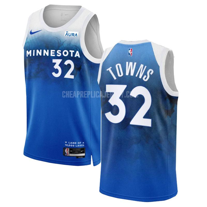 2023-24 men's minnesota timberwolves karl-anthony towns 32 blue city edition replica jersey