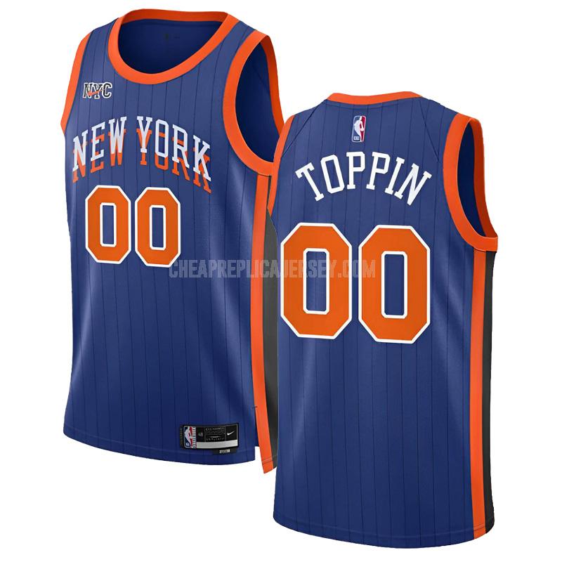 2023-24 men's new york knicks jacob toppin 0 blue city edition replica jersey